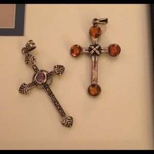 Two silver cross pendants